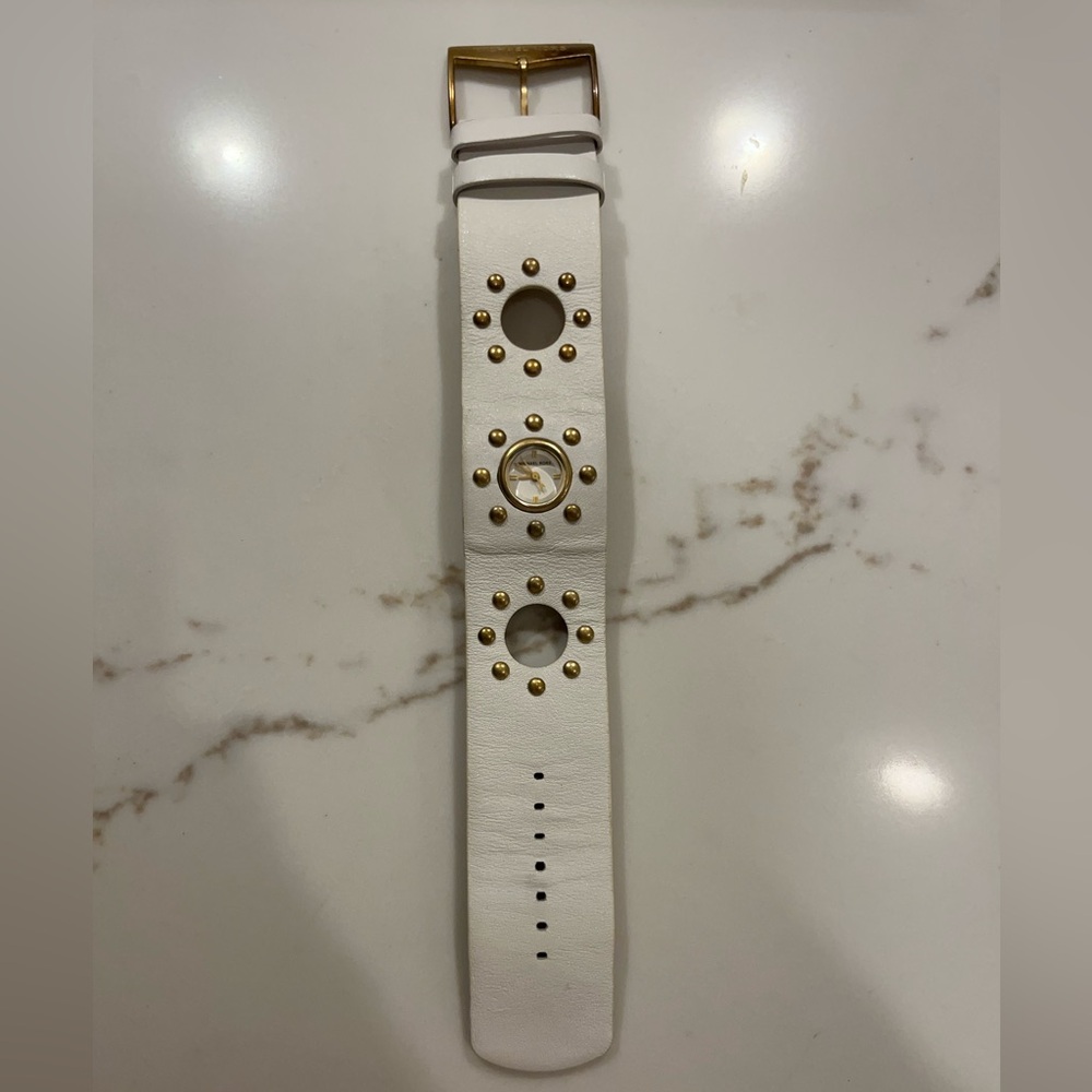 Michael Kors White Leather Watch Strap with Gold Accents